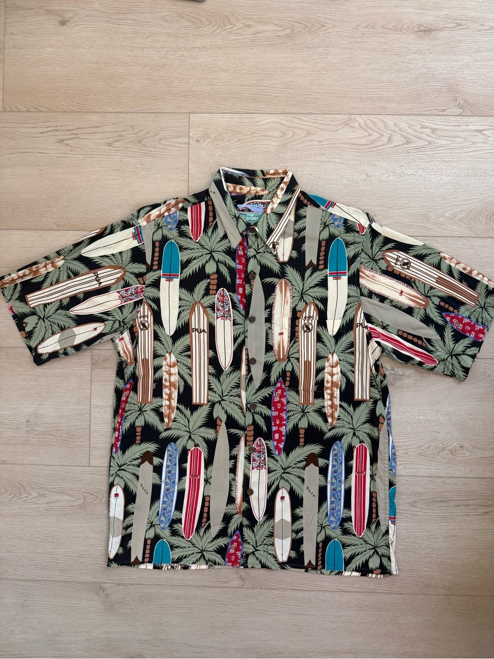 VTG Reyn Spooner Surfboard Hawaiian Shirt Spun Rayon Coconut Buttons Shirt Men S